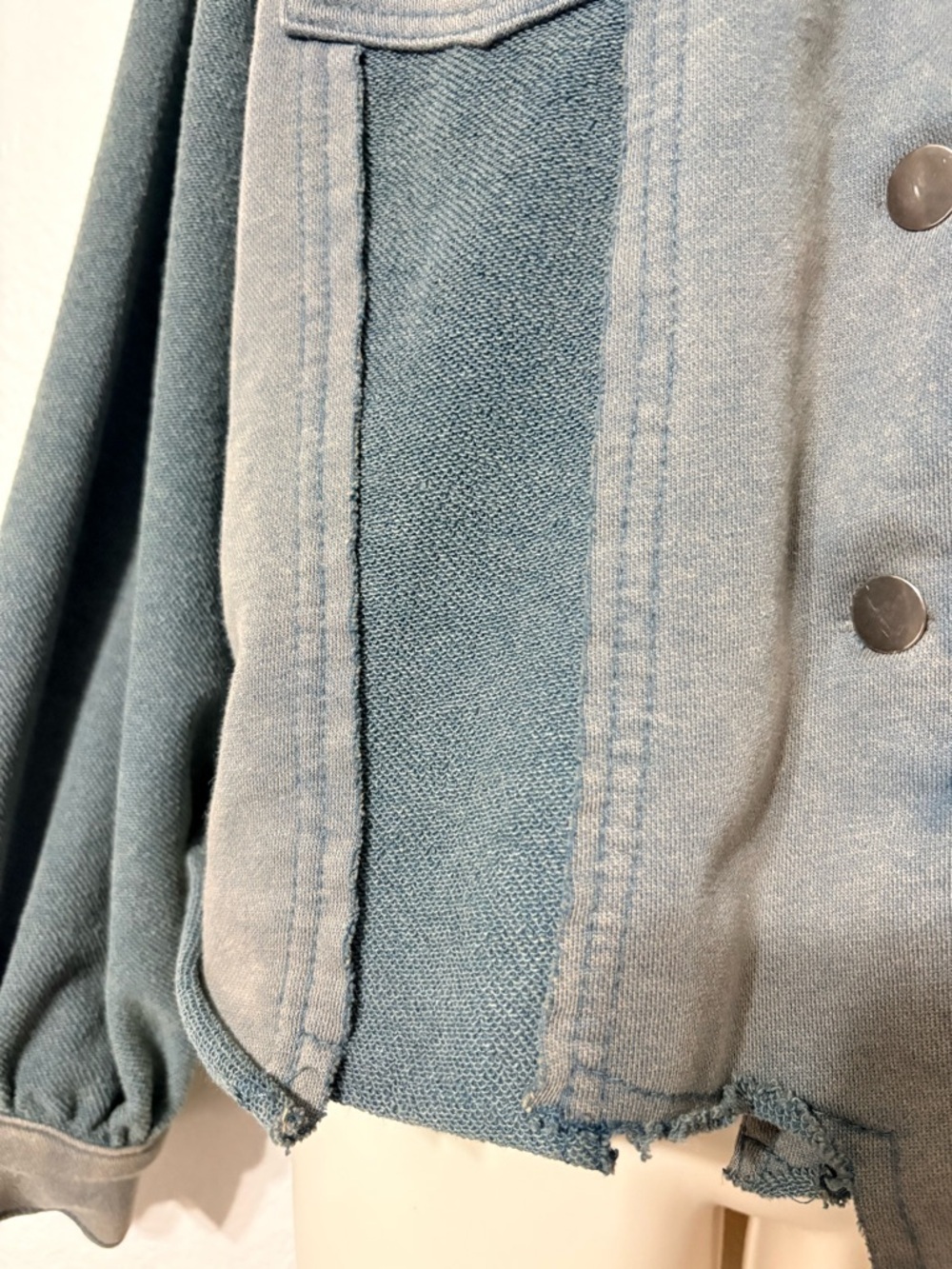 Vici Cropped Teal Blue Green Patchwork Terry Jacket Lightweight Ballon Sleeves S - Picture 9 of 16